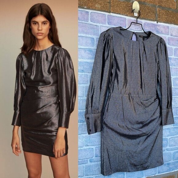 Maje Ralery Mini Dress in Argent Silver size 36/4 - Picture 2 of 15